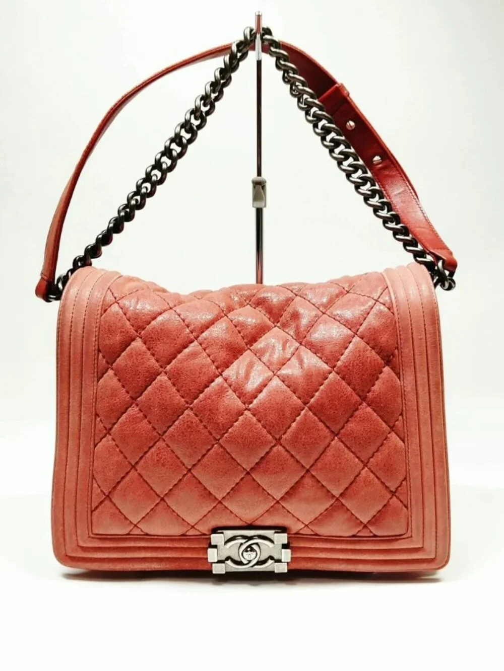 Authentic Chanel Boy Bag Coral Quilted Leather Shoulder Luxury Designer Bag - Picture 2 of 15